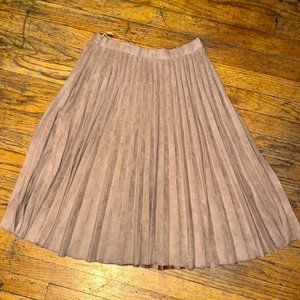 Faux Suede Pleated Midi Tan Skirt